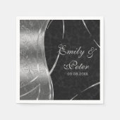 Schwarz-Silber-Damaske Save the Date Serviette (Vorderseite)