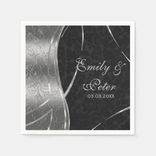 Schwarz-Silber-Damaske Save the Date Serviette