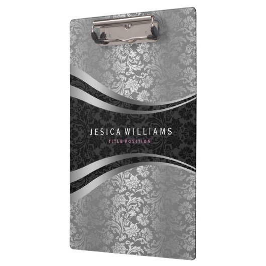 Schwarz-Silber-Damasken Klemmbrett (Links)