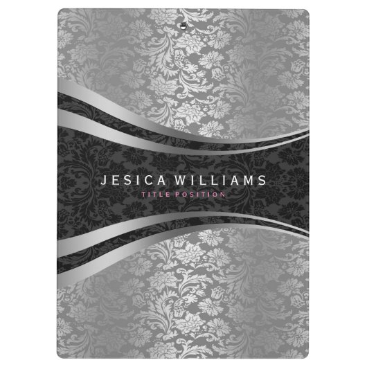 Schwarz-Silber-Damasken Klemmbrett (Rückseite)