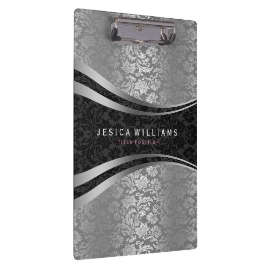 Schwarz-Silber-Damasken Klemmbrett (Rechts)