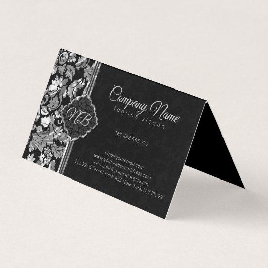 Schwarz-Silber-Damasken Visitenkarten (Rückseite)