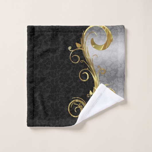 Schwarz-Silber-Damaskus Badhandtuch Set (Waschlappen)