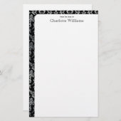Schwarz-Silber-Damast Briefpapier (Vorne/Hinten)
