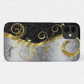 Schwarz-Silber-Damast Case-Mate iPhone Hülle (Rückseite (Horizontal))