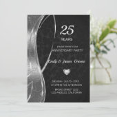 Schwarz-Silber-Damast Einladung (Stehend Vorderseite)