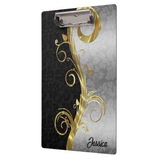 Schwarz-Silber-Damast Klemmbrett (Links)