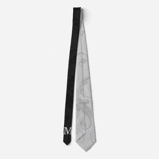 Schwarz-Silber-Damast mit Monogramm Krawatte (Rückseite)