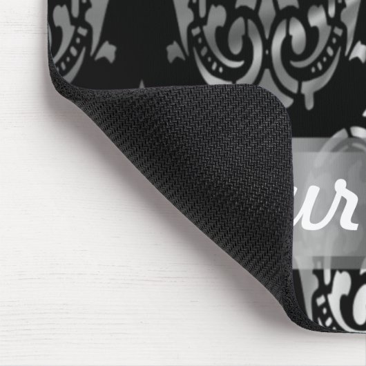Schwarz-Silber-Damast Mousepad (Ecke)