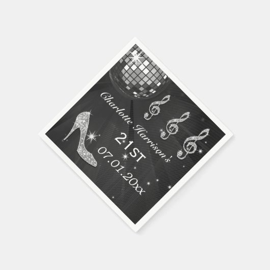 Schwarz/Silber Disco Ball und Sparkle Heels 21. Serviette (Ecke)