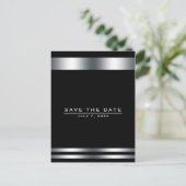 Schwarz & Silber Elegante Verlobung Save the Date Postkarte (Stehend Vorderseite)
