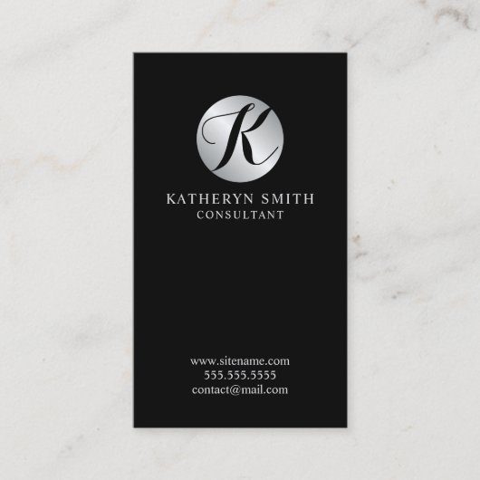 Schwarz-Silber-elegantes Monogramm Visitenkarte (Vorderseite)