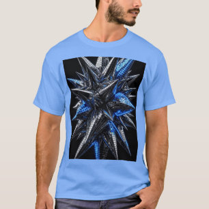 Schwarz Silber & Elektrisch Blaues Neon-Mosaik T-Shirt