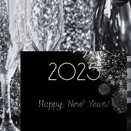 Schwarz-Silber-Feuerwerk - glückliches neues Jahr  Folien Feiertagspostkarte