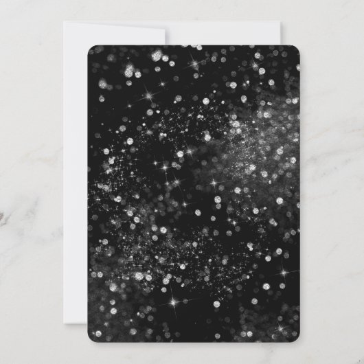 Schwarz & Silber funkelnde Lichter glänzende Hochz Einladung (Rückseite)