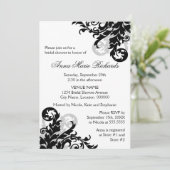 Schwarz-Silber-Geblüht Brautparty Einladung (Stehend Vorderseite)