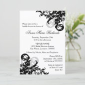 Schwarz-Silber-Geblüht Brautparty Einladung (Stehend Vorderseite)