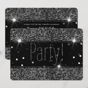 Schwarz & Silber Glitter Glanz Partylichter Einladung