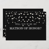 Schwarz-Silber-GlitterWerden Sie mein Ehrenmatron Einladung (Vorne/Hinten)