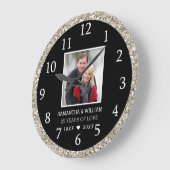 Schwarz-Silber-Glitzer 25-jähriges Foto Große Wanduhr (Winkel)
