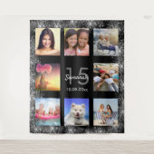 Schwarz-Silber-Glitzer-Collage aus Quinceanera-Fot Wandteppich (Vorderseite)