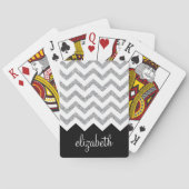 Schwarz-Silber-Glitzer Drucken Zickzack und Name Spielkarten (Rückseite)