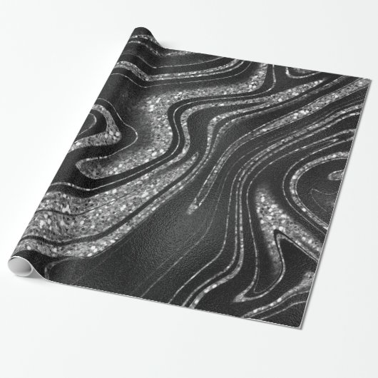 Schwarz-Silber-Glitzer Geschenkpapier (Ungerollt)