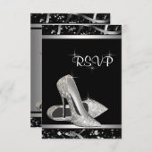 Schwarz-Silber-Glitzer-High-Heel-UAWG RSVP Karte (Vorne/Hinten)