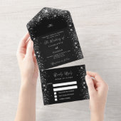 Schwarz-Silber-Glitzer-Hochzeit All In One Einladung (Abreißen)