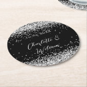 Schwarz-Silber-Glitzer-Hochzeit Runder Pappuntersetzer (Angewinkelt)