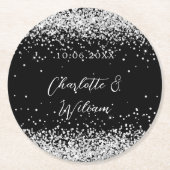 Schwarz-Silber-Glitzer-Hochzeit Runder Pappuntersetzer (Vorderseite)