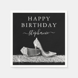 Schwarz-Silber-Glitzer Hohe Fersen Geburtstag Serviette