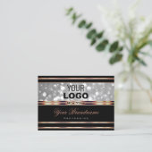 Schwarz-Silber-Glitzer-Logo-Rose Gold-Deco-Grenze Visitenkarte (Stehend Vorderseite)