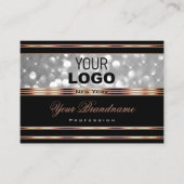 Schwarz-Silber-Glitzer-Logo-Rose Gold-Deco-Grenze Visitenkarte (Vorderseite)