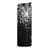 Schwarz-Silber-Glitzer-Monogramm-Name-Funkeln Thermosbecher (Nach links gedreht)