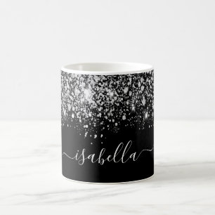 Schwarz-Silber-Glitzer-Namensschild Kaffeetasse