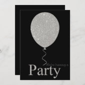 Schwarz-Silber-Glitzer-Party Ballon Einladung (Vorne/Hinten)