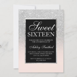 Schwarz silber Glitzer pink elegant schick Sweet 1 Einladung