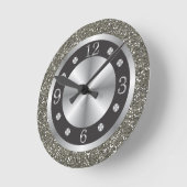 Schwarz-Silber-Glitzer Runde Wanduhr (Winkel)