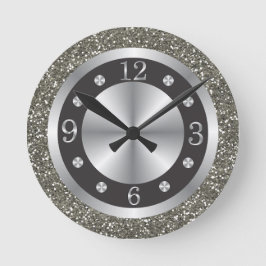 Schwarz-Silber-Glitzer   Runde Wanduhr