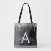 Schwarz-Silber-Glitzer-Sparkle-Elegantes Monogramm Tasche (Vorderseite)