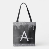 Schwarz-Silber-Glitzer-Sparkle-Elegantes Monogramm Tasche (Rückseite)