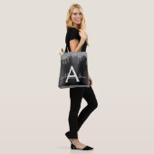 Schwarz-Silber-Glitzer-Sparkle-Elegantes Monogramm Tasche (Am Model)