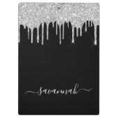 Schwarz-Silber-Glitzer-Tropfen-Drehbuch-Namen glam Klemmbrett (Rückseite)