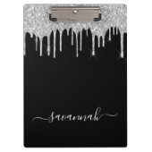 Schwarz-Silber-Glitzer-Tropfen-Drehbuch-Namen glam Klemmbrett (Vorderseite)