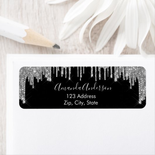 Schwarz-Silber-Glitzer-Tropfen schicke Rücksendead (Insitu)
