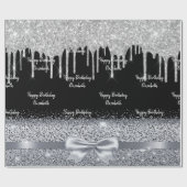 Schwarz-Silber-Glitzer-Tropfen zum Geburtstag funk Geschenkpapier (Flach)