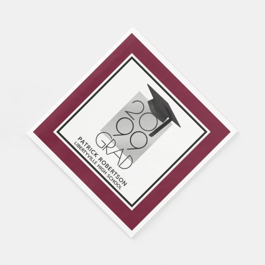 Schwarz & Silber GRAD | Editable Maroon | Abschlus Serviette (Ecke)