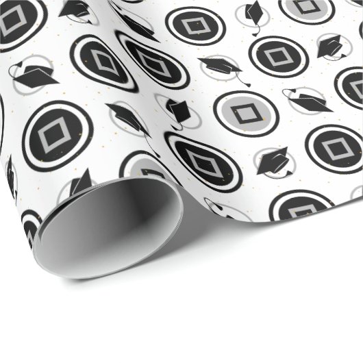 Schwarz-Silber-Graduierungs-Cap-Muster Geschenkpapier (Rolleneckpunkt)