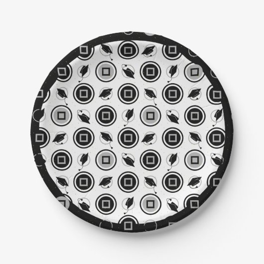 Schwarz-Silber-Graduierungs-Cap-Muster Pappteller (Vorderseite)